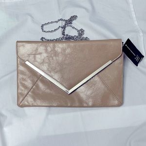 INC Tan Envelope Clutch w/ silver chain